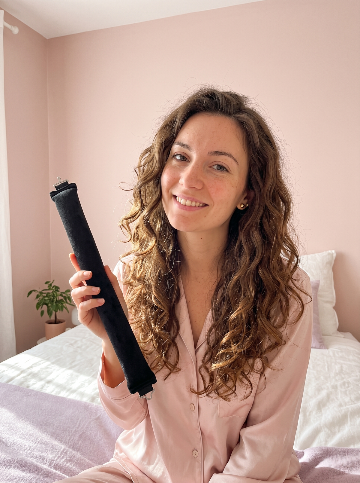 Au réveil : des boucles souples obtenues avec le bigoudi sans chaleur Onduluna